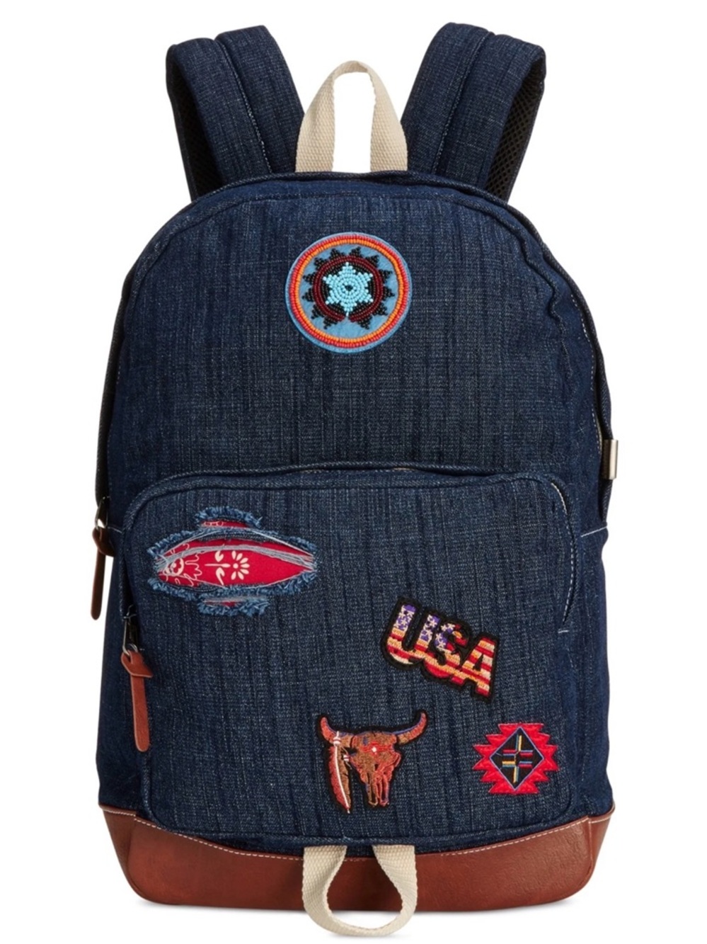 Rare Steve Madden Denim Patch Backpack Blue Red Bandana USA Aztec $108 unisex